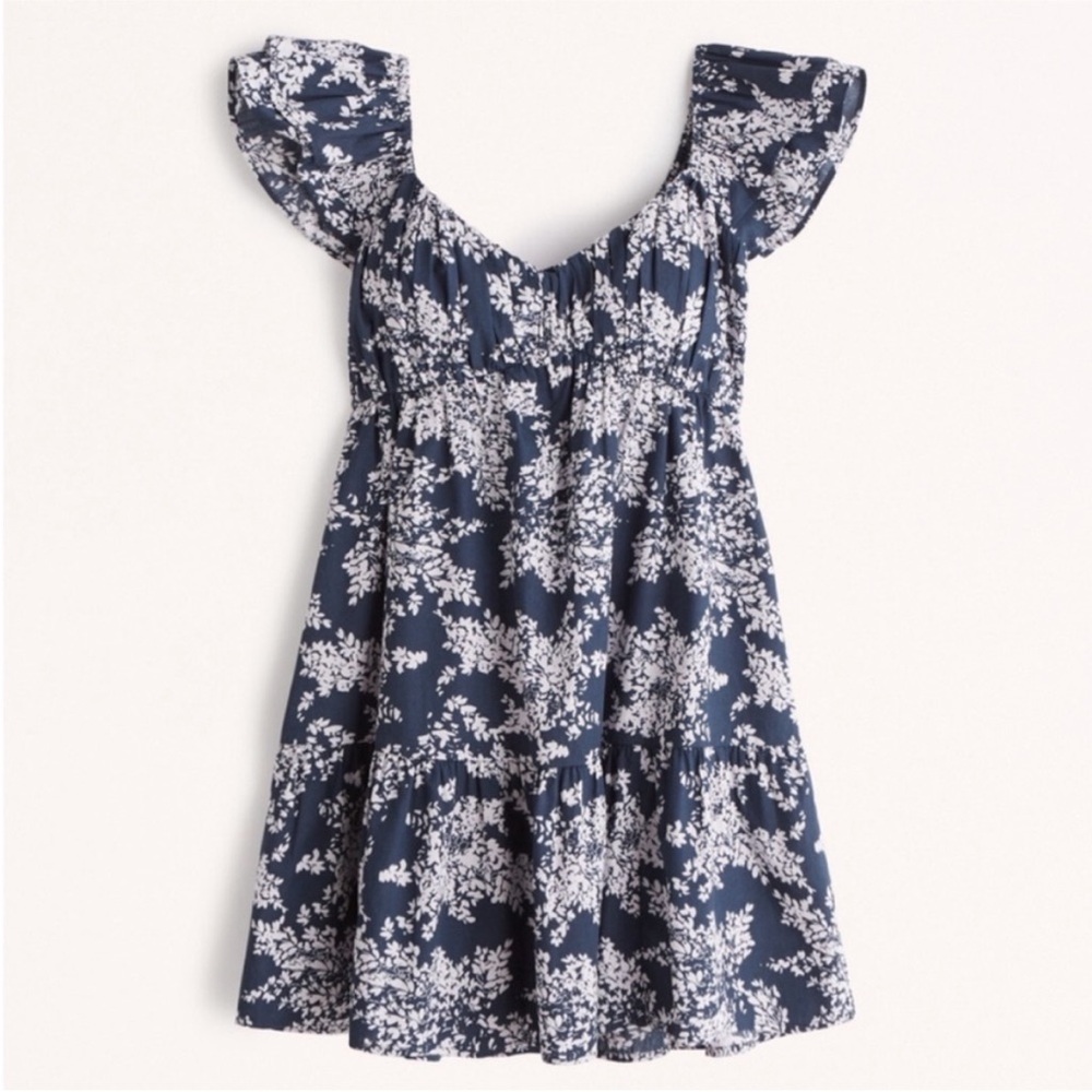 A&F Ruched Flutter Sleeve Mini Dress - Navy Floral NWT